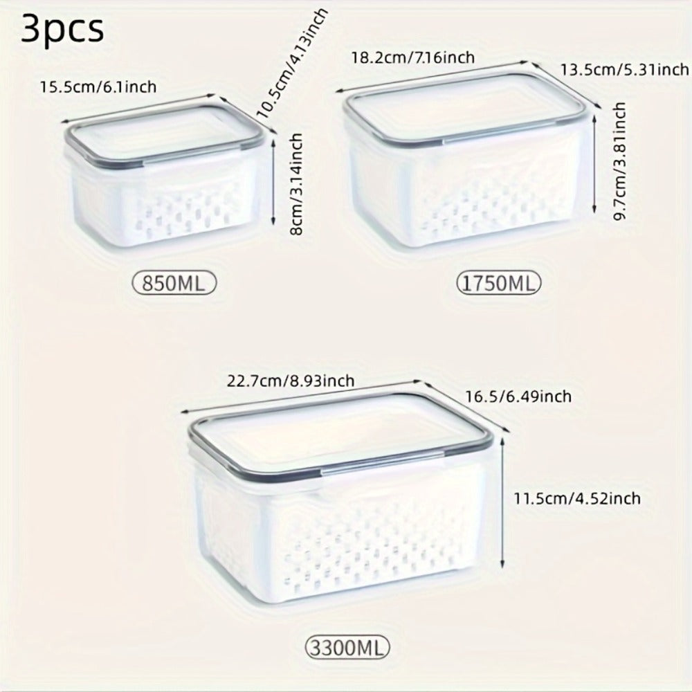 Food Storage Containers Set 6pcs BPA Free Plastic with Drain Baskets and Lids Leak Proof Freezer Safe Reusable for Fruits Vegetables Meal Prep Kitchen Organizer