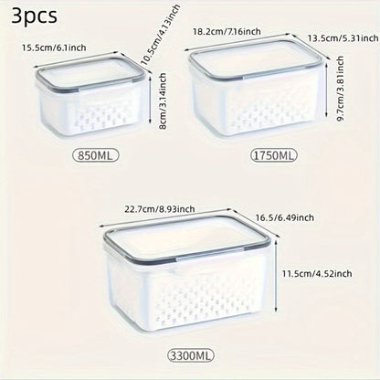 Food Storage Containers Set 6pcs BPA Free Plastic with Drain Baskets and Lids Leak Proof Freezer Safe Reusable for Fruits Vegetables Meal Prep Kitchen Organizer