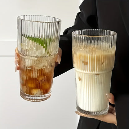 Vintage Striped Drinking Glasses with Glass Straws – 19oz High Borosilicate Iced Coffee Cups Set for Juice, Smoothies & Parties, Thick & Durable Glassware Gift Set (2 or 4 Pack)