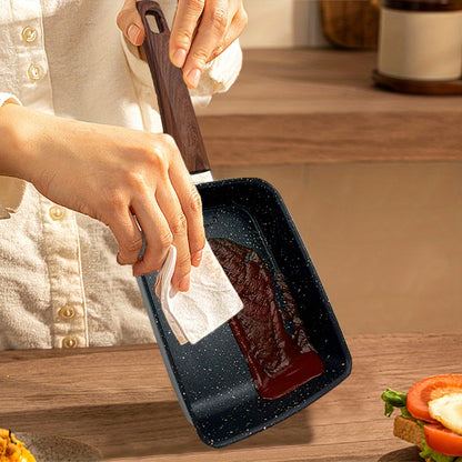 Rectangular Tamagoyaki Egg Pan with Wooden or Plastic Handle and Optional Silicone Spatula in Three Options