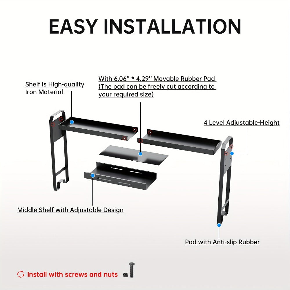 Expandable Stove Shelf Kitchen Organizer with 27.4-32.7-Inch Width, Adjustable Height and Utility Hooks