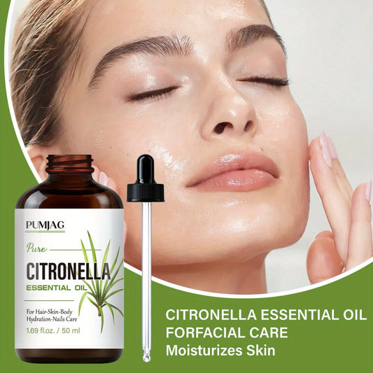 Essential Oil Citronella Non-Alcoholic Formula in 50ml Precision Dropper Bottle for Face, Hair, Nails and Body
