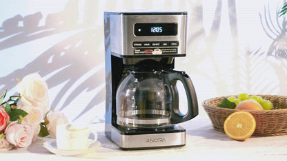 12-Cup Programmable Drip Coffee Maker, Regular & Strong Brew, Iced Coffee Setting, 1-4 Cup Mode, 24H Timer