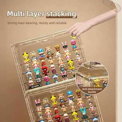 Large Four-Tier Clear Acrylic Figure Display Case with Magnetic Door and Stackable Desktop Design