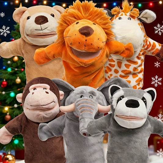 Animal Hand Puppets Set 6pcs Zoo Plush Puppets with Movable Mouths, Elephant Giraffe Lion Bear Raccoon Monkey, Storytelling Role Play Theater Toy for Kids Toddlers, Birthday Christmas Gift