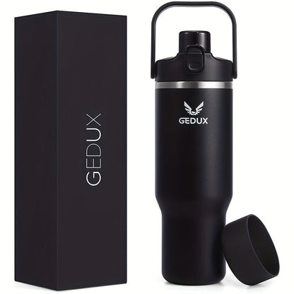 GEDUX Stainless Steel Water Bottle with Handled Lid and Removable Cup in 32oz or 40oz and Nine Styles