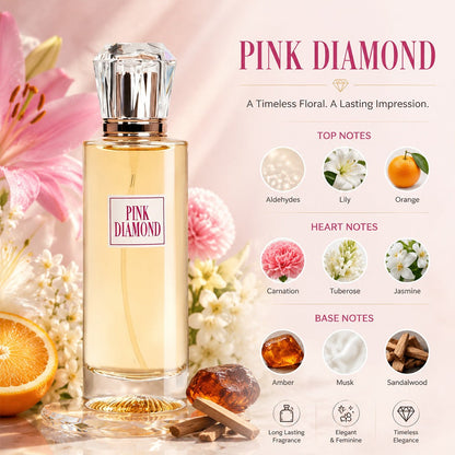 Women's Perfume Eau de Parfum Spray - Pink Diamond Long Lasting Floral Scent with Aldehyde Lily & Orange, Elegant Fragrance for Daily Wear & Special Occasions, 3.4 oz