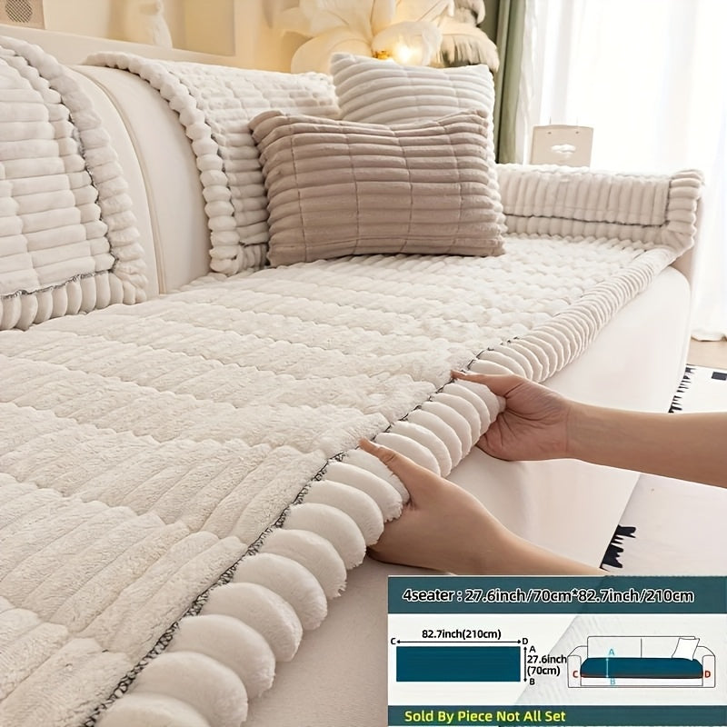 Wavy-Edge Plush Sofa Cushion Cover in Four Colors with Single-, Two-, Three- or Four-Seat Sizes