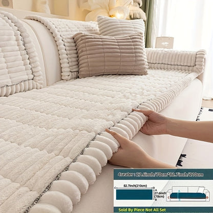 Wavy-Edge Plush Sofa Cushion Cover in Four Colors with Single-, Two-, Three- or Four-Seat Sizes