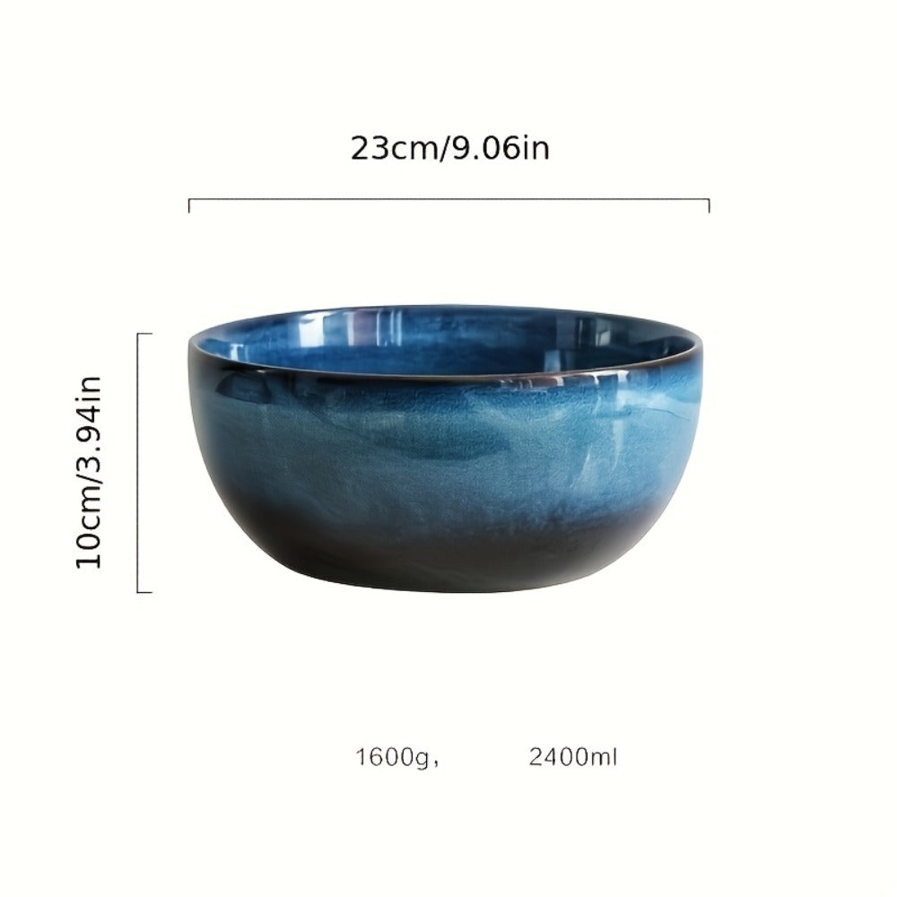 Extra Large Ceramic Bowls Set of 2, 81oz Deep Blue Salad Bowl, Ramen Noodle Soup Bowl, Stylish Durable Dinnerware for Home Kitchen