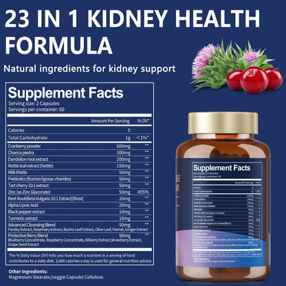 Herbal Supplement with Totaria Health Label, 23-in-1 Capsules with Chanca Piedra and Cranberry, 120 Count