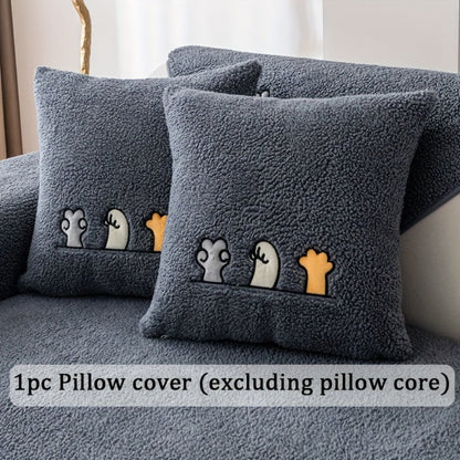 Sofa Cover Thick Plush Shearling Panels with Animal and Bone Embroidery and Non-Slip Feature for 2 to 4 Seats