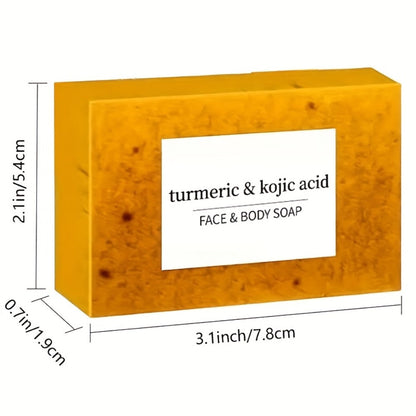 Turmeric and Kojic Acid Bar Soap, 12-Pack of 100g Bars with Lemon and Honey Labels plus Bubble Net