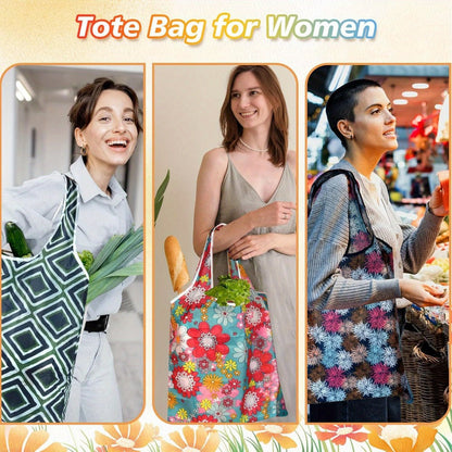 Foldable Reusable Shopping Bag Set with Assorted Printed Designs in 18- or 36-Piece Pack Options