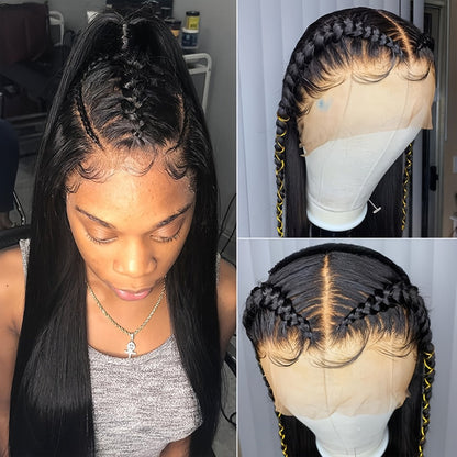 Synthetic Wig 13x4 Straight Lace Front in Natural Black with Glueless Cap and 26- or 32-Inch Length