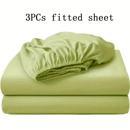 Fitted Sheet Set 3pcs with 2 Pillowcases | Soft Solid Color Bed Sheets Twin Full Queen King