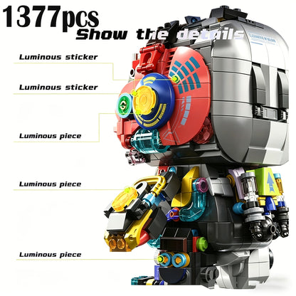 Punk Mechanical Rabbit Building Block Set 1377pcs – Pink Steampunk Style Brick Model Kit, Mid-Scale ABS DIY Assembly Display Toy, Unique Halloween Christmas Birthday Gift for Teens & Adults