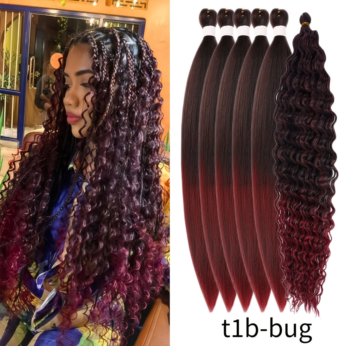 Six-Pack Braiding Hair with Deep-Curly Ends in Seven Pictured 26- or 32-Inch Color Options
