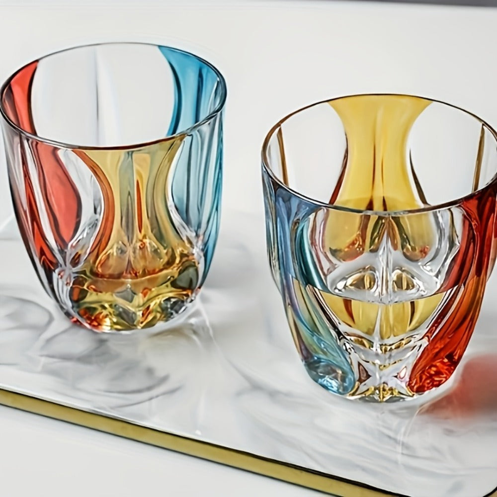 Three-Color Painted Short Drinking Glass with 150 ml Capacity, 3.74-Inch Height and Sculpted Base
