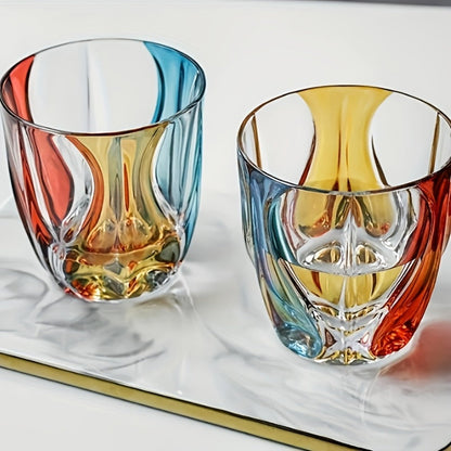 Three-Color Painted Short Drinking Glass with 150 ml Capacity, 3.74-Inch Height and Sculpted Base