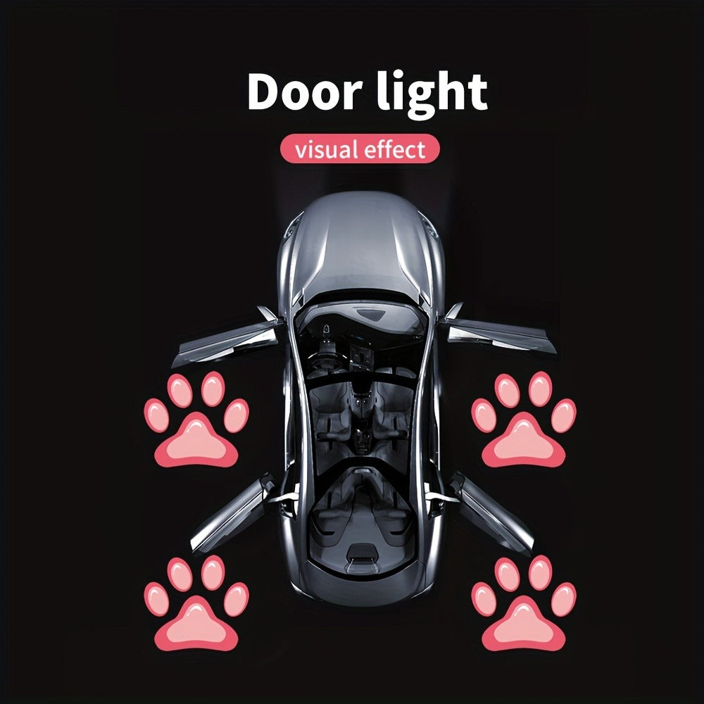 Car Door LED Projector Welcome Lights 4 Pcs – Courtesy Step Logo Light Cute Pattern Projection Festive Atmosphere Night Light Sky Blue Pink Amber