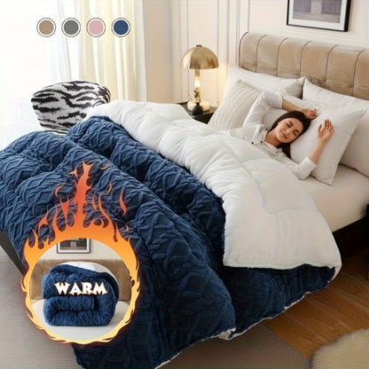 Double-Sided Plush Comforter with 400–450 GSM Pictured Weight, Four Colors and Twin XL to King Sizes
