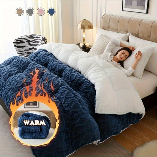 Plush Taffeta Comforter Extra Thick 400-450GSM | Double-Sided Soft Heavy Duty Warm Comforter for Autumn Winter Twin XL Full Queen King Grey Blue Pink Beige