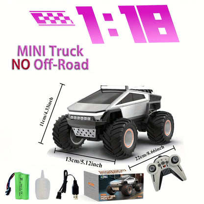 Remote Control Car, Cybertruck-Style 1:14 and 1:18 Pickup Models with 2.4GHz Control, LEDs and Spray Effect