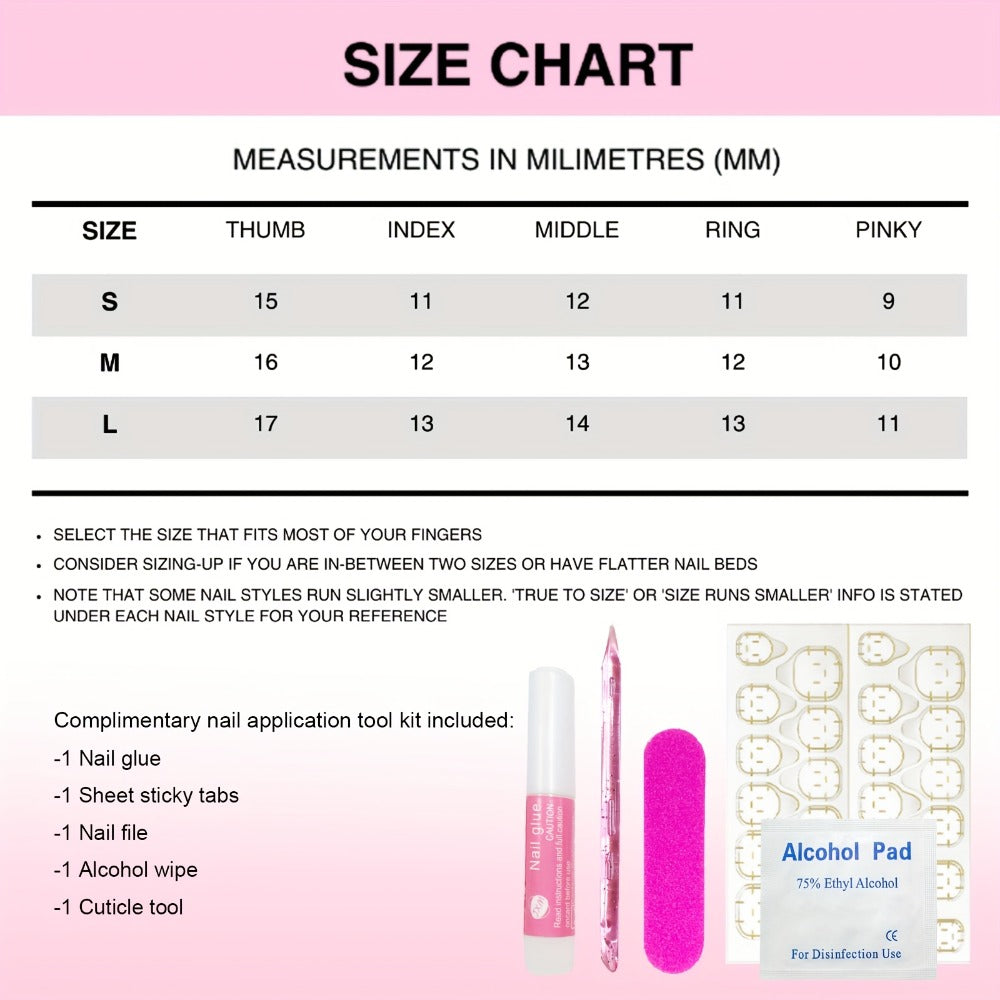 Press On Nails Colorful Handmade Duck-Tip Set in S, M and L Sizes with Glue-On Application
