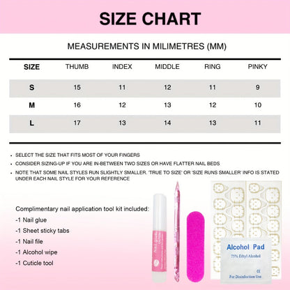 Press On Nails Colorful Handmade Duck-Tip Set in S, M and L Sizes with Glue-On Application