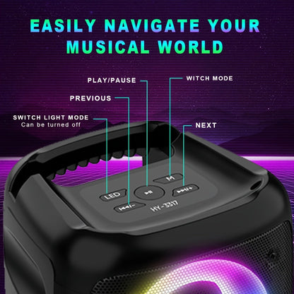 Portable Bluetooth Speaker HY-3317 with Dual Speakers, Subwoofer, LED, Mic, 2400mAh and USB-C