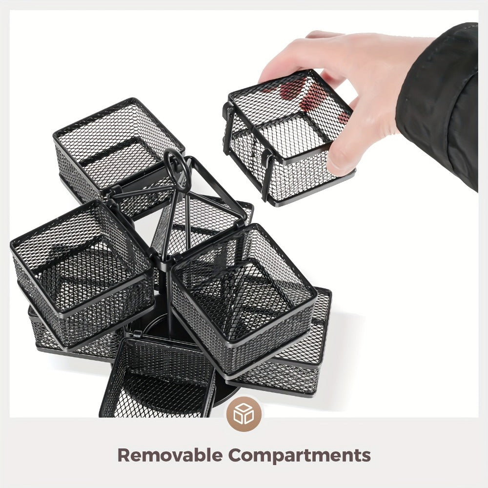 Eight-Basket Rotating Tea Bag Organizer with Black Mesh Carousel, 9.4-Inch Height and 4.5-Inch Base