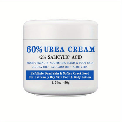 50g Jar of 60% Urea and 2% Salicylic Acid Foot Cream with Jojoba, Avocado and Aloe Labeling