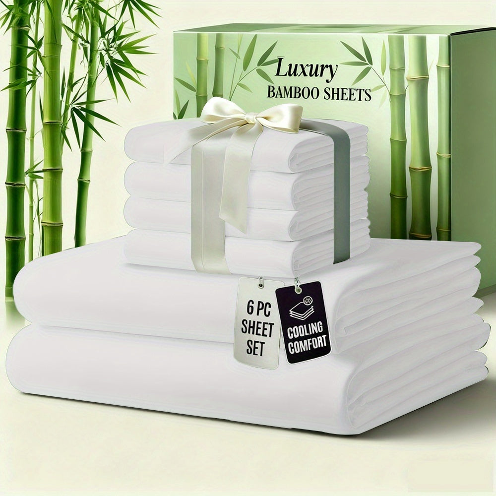 Bed Sheet Set 6-Piece Bamboo-Viscose Microfiber Blend with Twill Weave and 40–44 cm Pocket