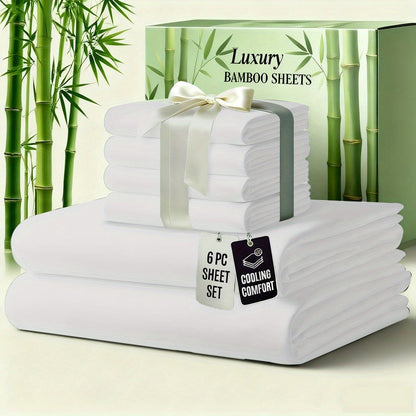 Bed Sheet Set 6-Piece Bamboo-Viscose Microfiber Blend with Twill Weave and 40–44 cm Pocket