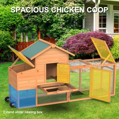 Chicken Coop on Wheels with Nesting Box & Removable Tray | Portable Wooden Hen House for 3-4 Hens with Expandable Run, Wood or Sunshine Board Roof