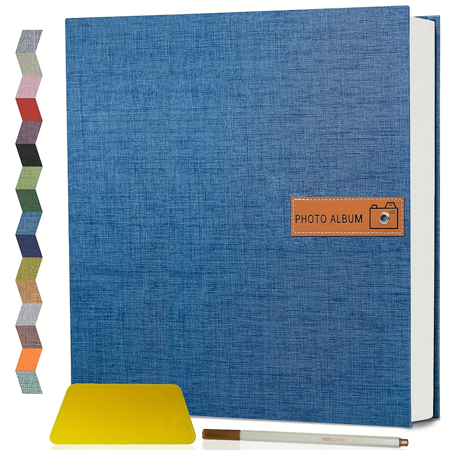 Self-Adhesive Linen Photo Album with 40- or 60-Page Options, Two Cover Sizes, Metal Pen and 12 Colors