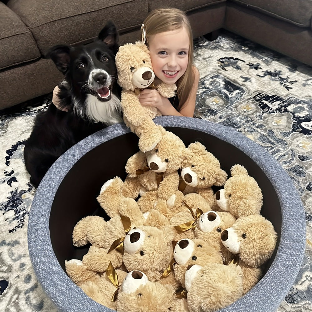 Plush Toy Eight-Pack of 11-Inch Teddy Bears in Dark Brown or Khaki for Events and Favors for Character Display, Room Decor and Gift