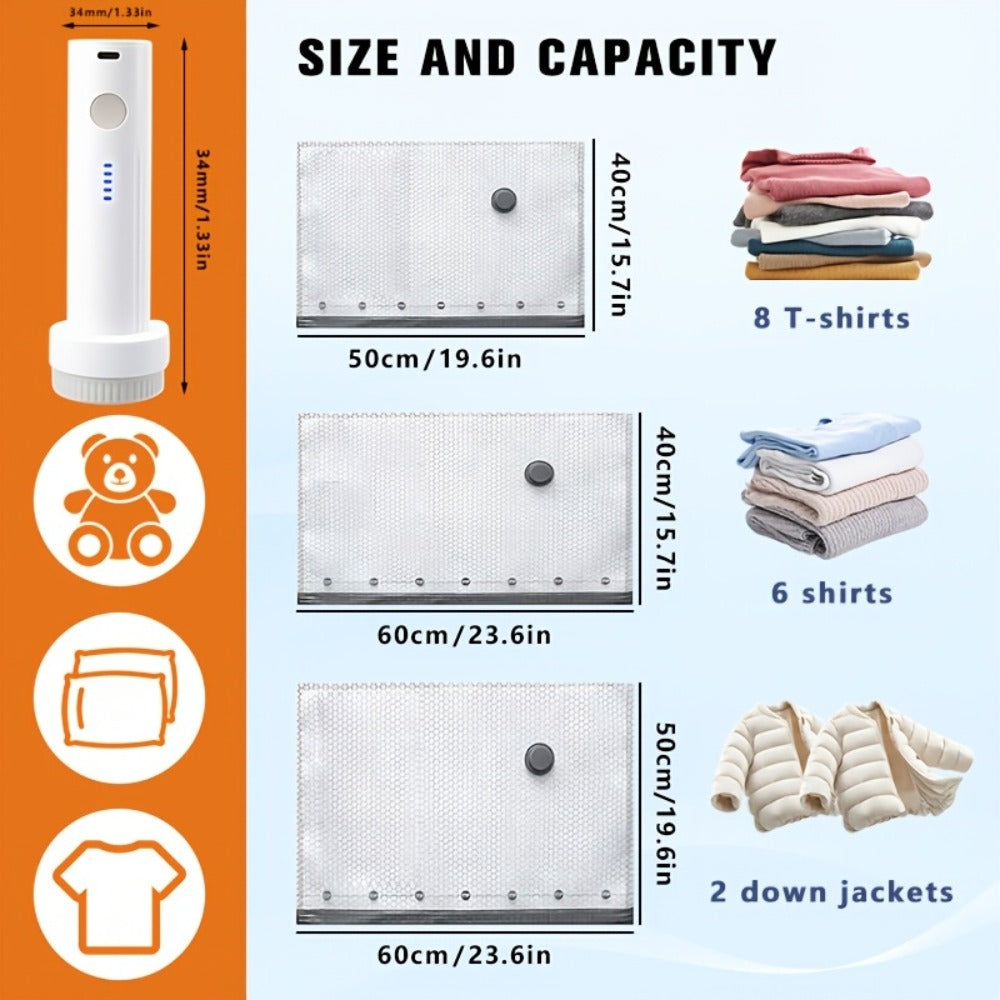 Gray Patterned Vacuum Storage Bag Set with 6-Pack No-Pump or 10- and 16-Pack Electric-Pump Options