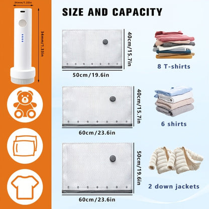 Gray Patterned Vacuum Storage Bag Set with 6-Pack No-Pump or 10- and 16-Pack Electric-Pump Options