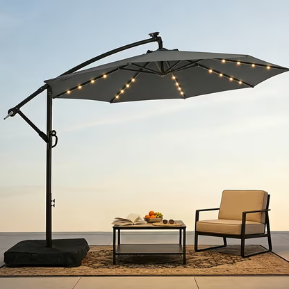 Offset Cantilever Umbrella 10FT Solar LED UPF50+ Easy Tilt Crank