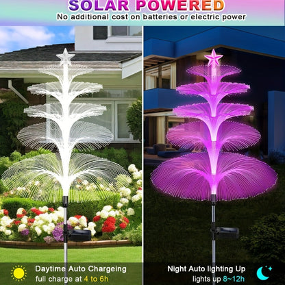 Solar Garden Light Fiber Optic Christmas Tree Stakes with 7-Color LEDs and 2 or 5-Layer Star Options