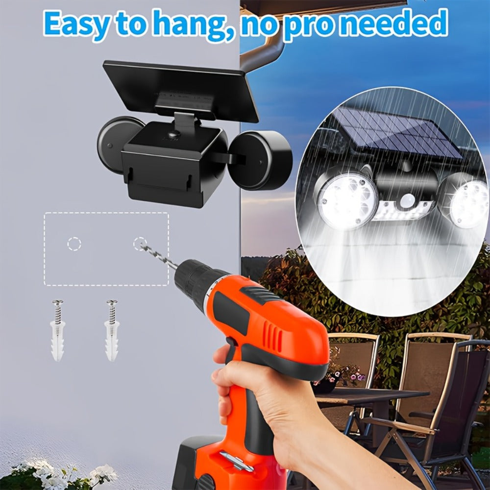 Motion Sensor Solar Security Light 30 LED Dual Head - 360° Adjustable IP65 Waterproof Outdoor Wall Spotlight for Garden Garage Driveway Patio Backyard, 1/2/3 Pack Options