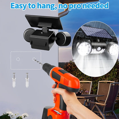 Motion Sensor Solar Security Light 30 LED Dual Head - 360° Adjustable IP65 Waterproof Outdoor Wall Spotlight for Garden Garage Driveway Patio Backyard, 1/2/3 Pack Options