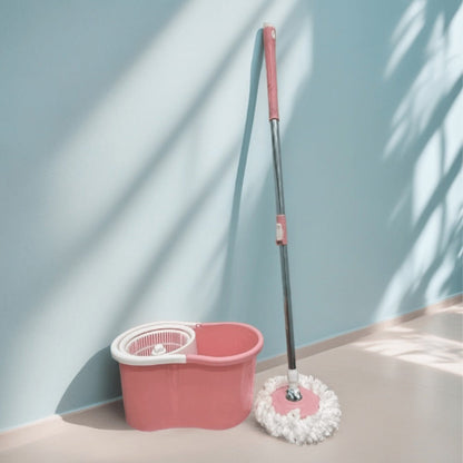 Spin Mop and Bucket with Wringer Set – Pink 360° Spinning Floor Mop System with 4 Microfiber Replacement Heads & Stainless Steel Adjustable Handle for Home Floor Cleaning