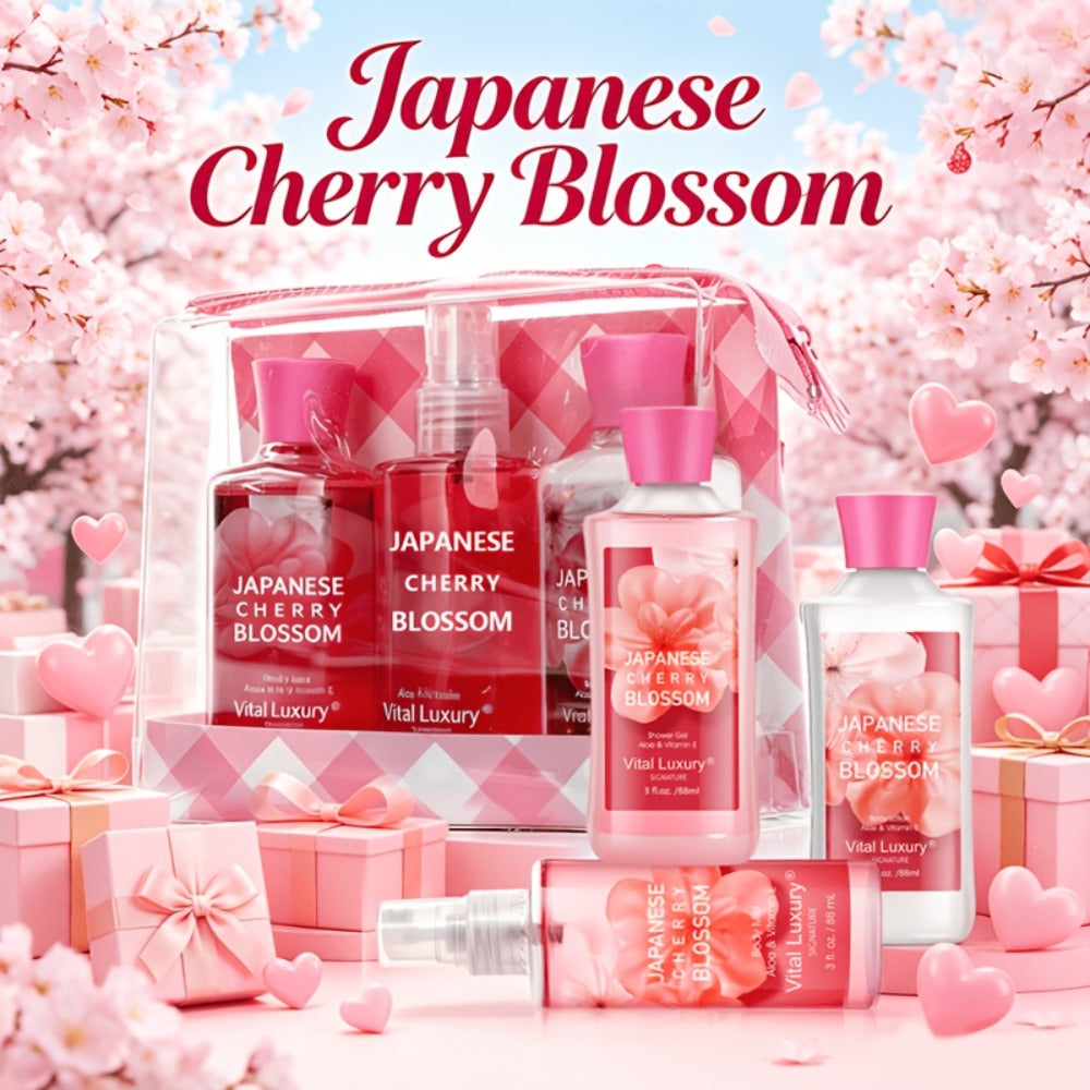 Bath and Body Gift Set in Cherry Blossom, Lavender Vanilla, Vanilla Coconut or Lotion and Mist Options