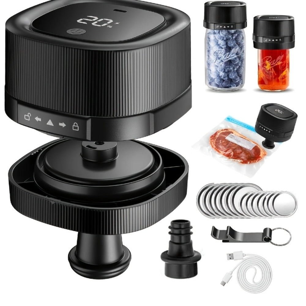 Electric Jar Vacuum Sealer with One-Button Operation and White, Black or Basic Black Model Options