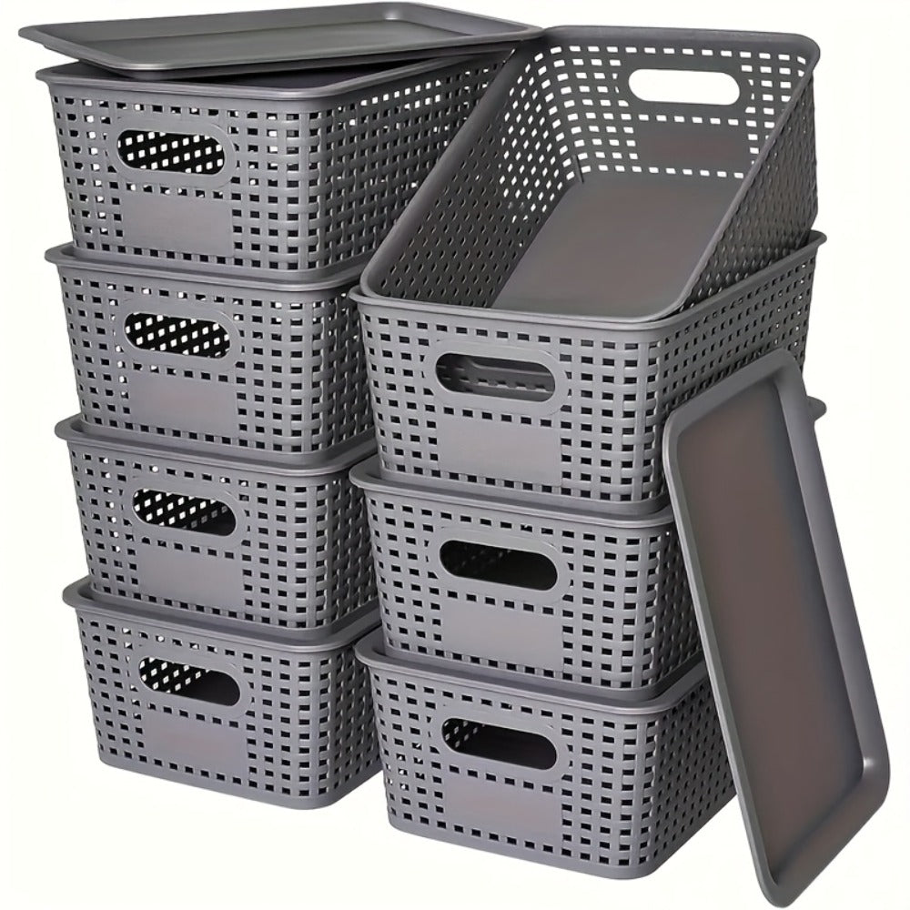 Flip-Top Lid Storage Baskets Set of 8 in White for Desktop, Documents and Shelf Organization