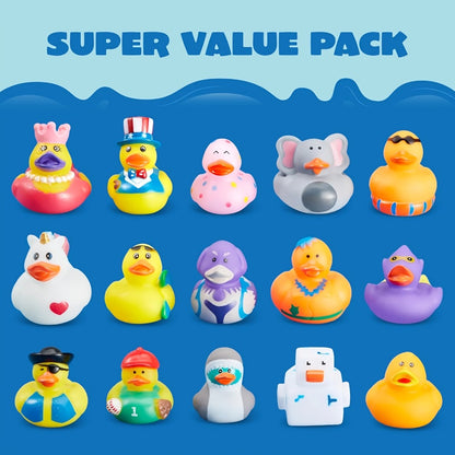 30-Piece Mini Duck Bath Toy Assortment with 2-Inch Character Designs and Mesh Storage Bag Pictured
