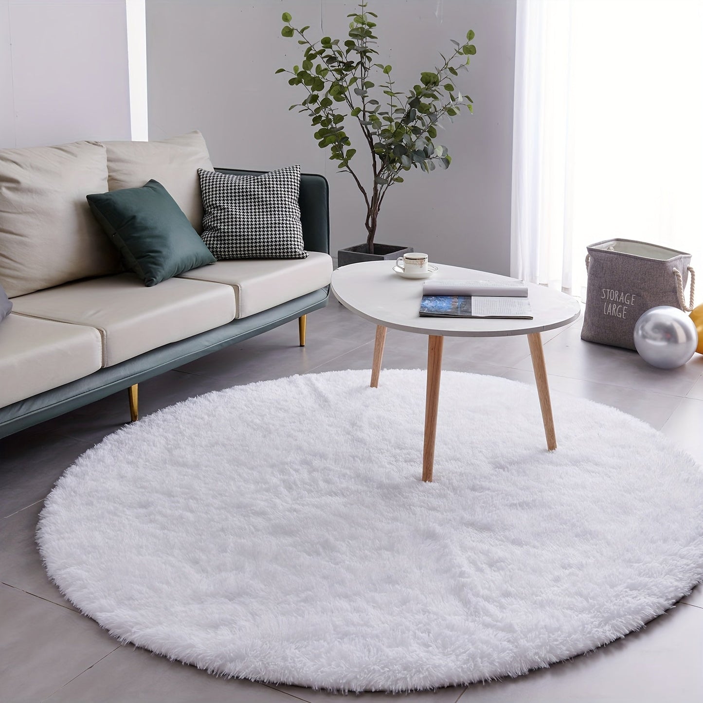 Area Rug, Round Shaggy Plush Carpet in Seven Colors and 4-, 5- or 6-Foot Diameters with Spot-Clean Care